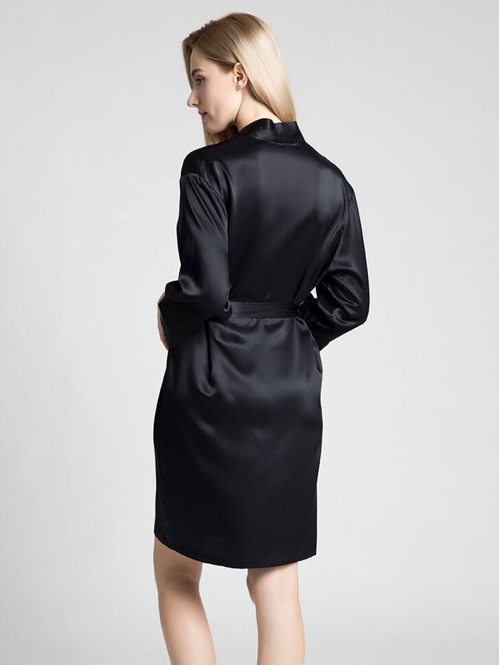 19 Momme Short Silk Robe with Waist Tie for Women