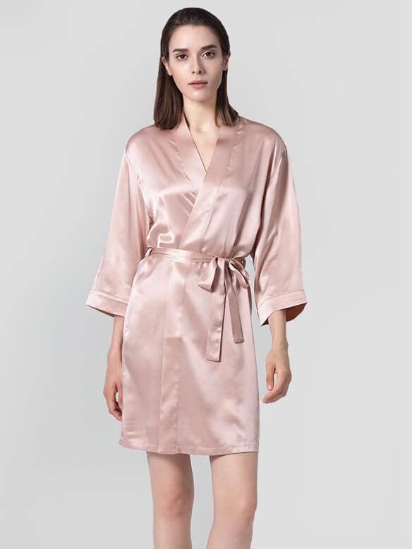 19 Momme Short Silk Robe with Waist Tie for Women