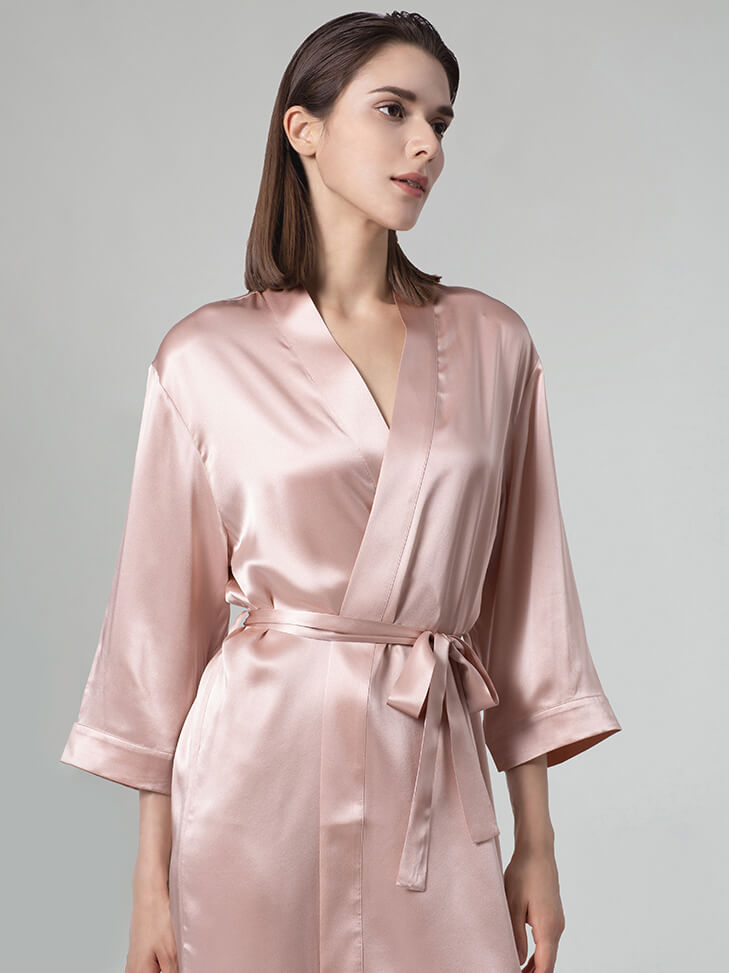 19 Momme Short Silk Robe with Waist Tie for Women
