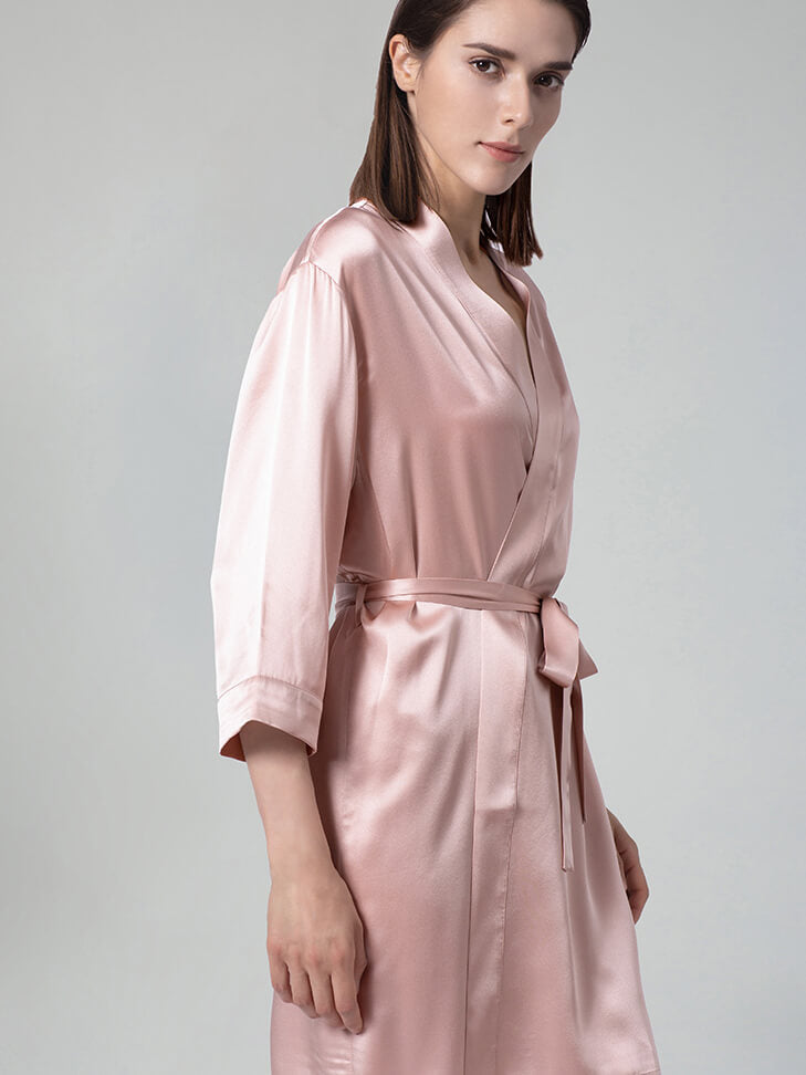 19 Momme Short Silk Robe with Waist Tie for Women