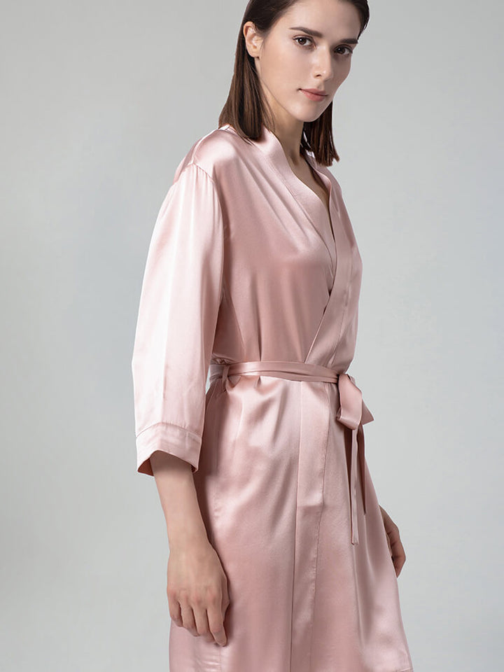 19 Momme Short Silk Robe with Waist Tie for Women