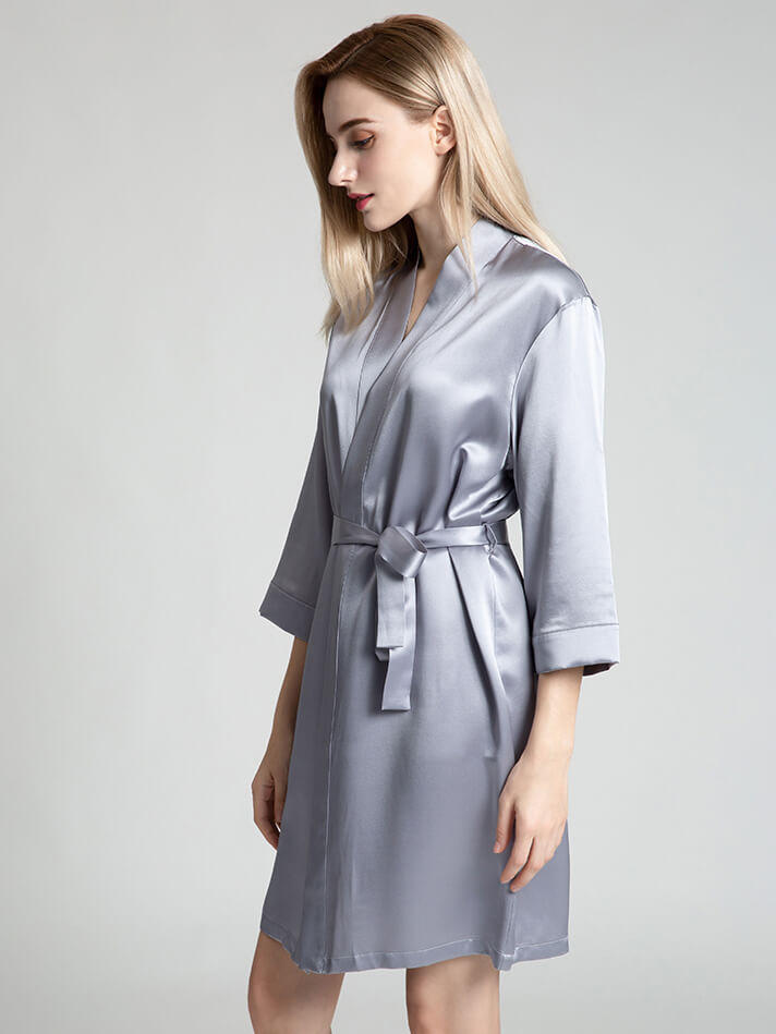 19 Momme Short Silk Robe with Waist Tie for Women