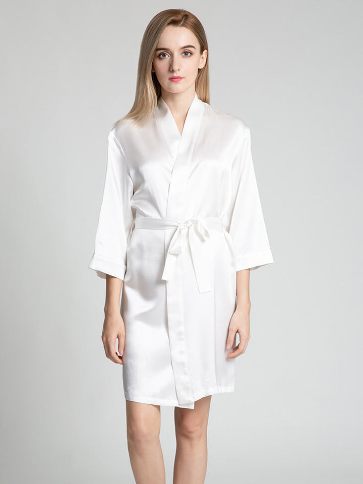 19 Momme Short Silk Robe with Waist Tie for Women