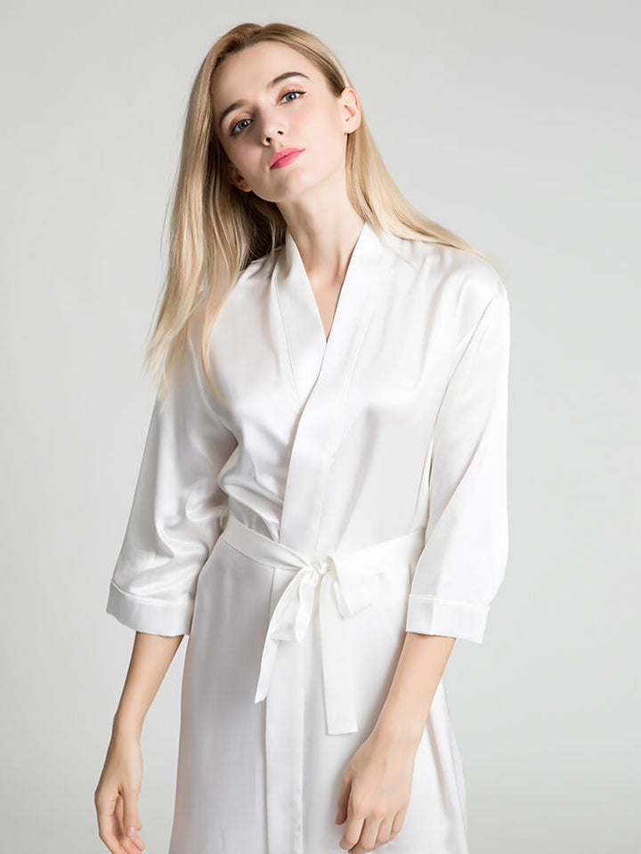 19 Momme Short Silk Robe with Waist Tie for Women