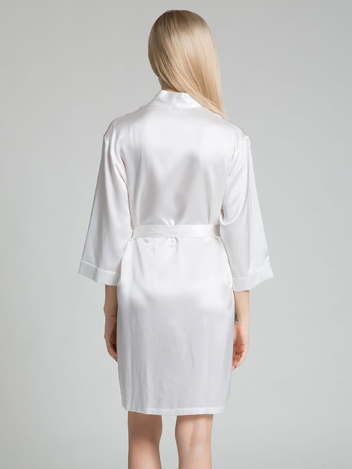 19 Momme Short Silk Robe with Waist Tie for Women