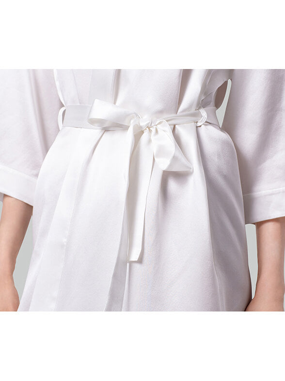 19 Momme Short Silk Robe with Waist Tie for Women
