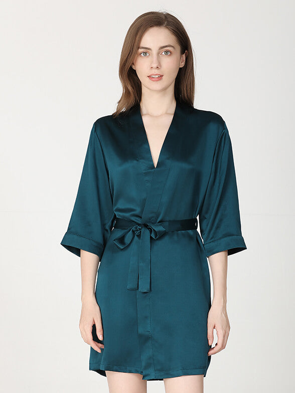 19 Momme Short Silk Robe with Waist Tie for Women