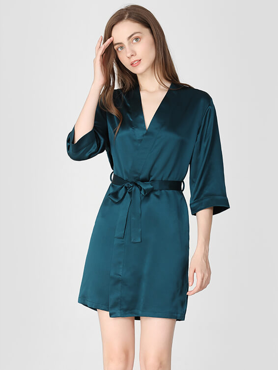 19 Momme Short Silk Robe with Waist Tie for Women