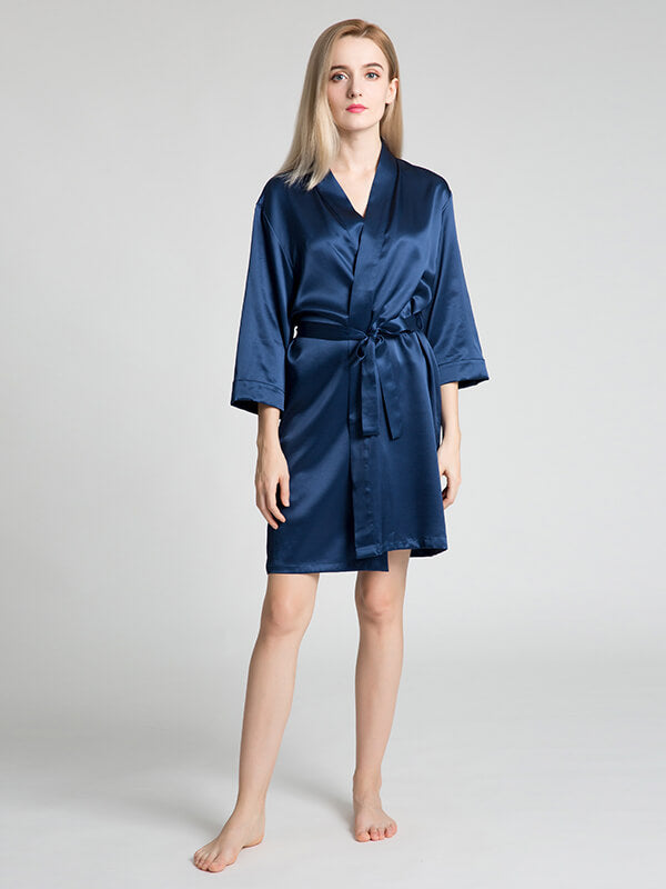 19 Momme Short Silk Robe with Waist Tie for Women
