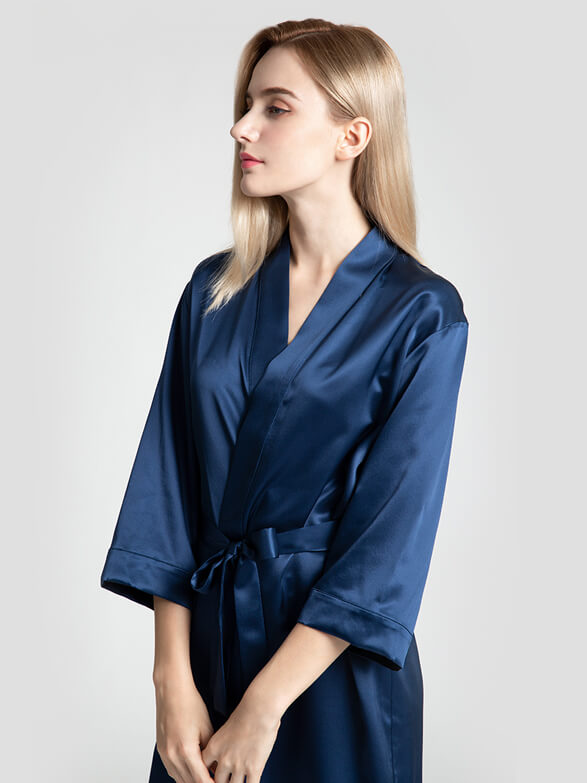 19 Momme Short Silk Robe with Waist Tie for Women