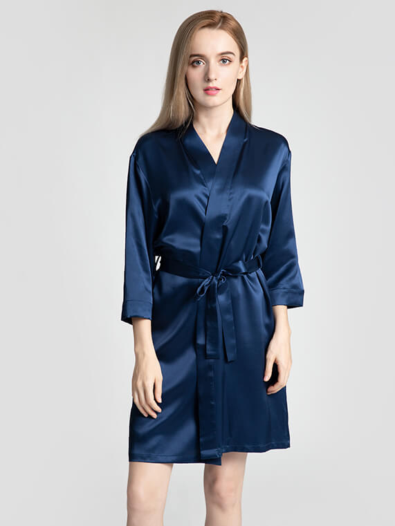 19 Momme Short Silk Robe with Waist Tie for Women