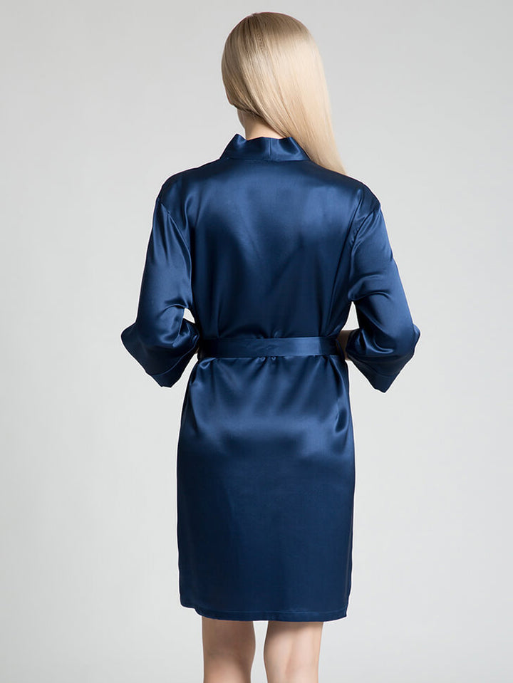 19 Momme Short Silk Robe with Waist Tie for Women
