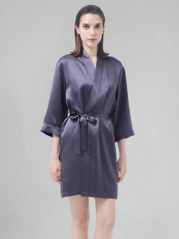 19 Momme Short Silk Robe with Waist Tie for Women