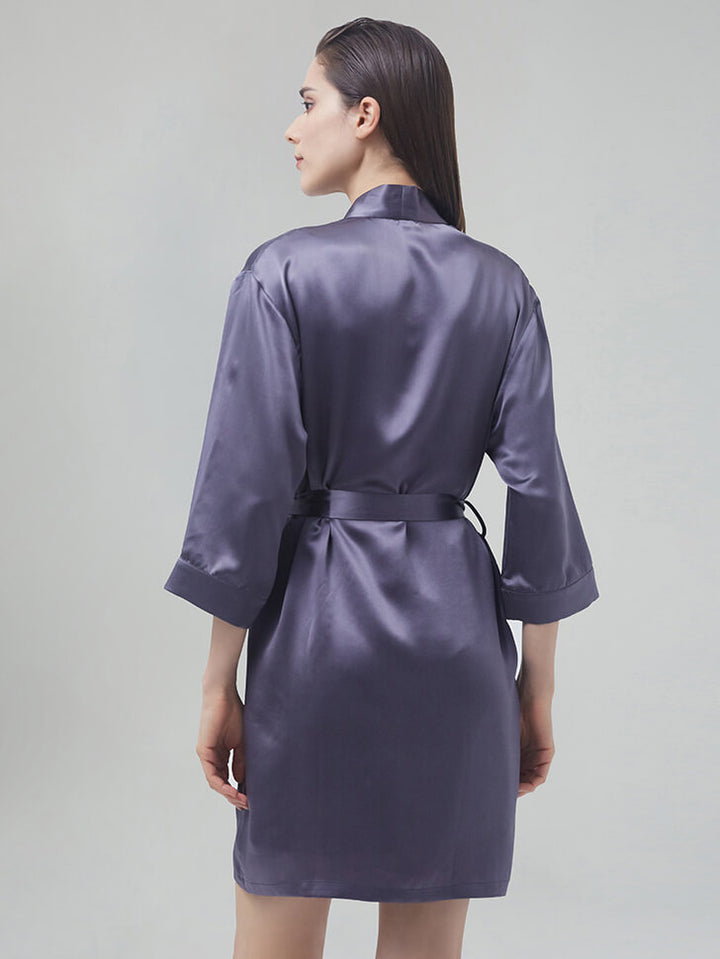 19 Momme Short Silk Robe with Waist Tie for Women