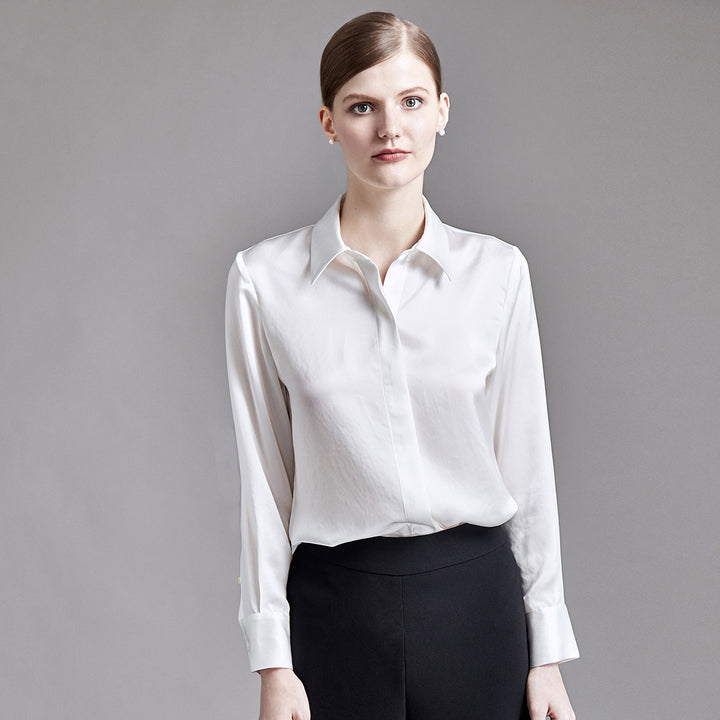 22 Momme Women Elegant 2-in-1 Long Sleeve Silk Shirt with Detachable Bow