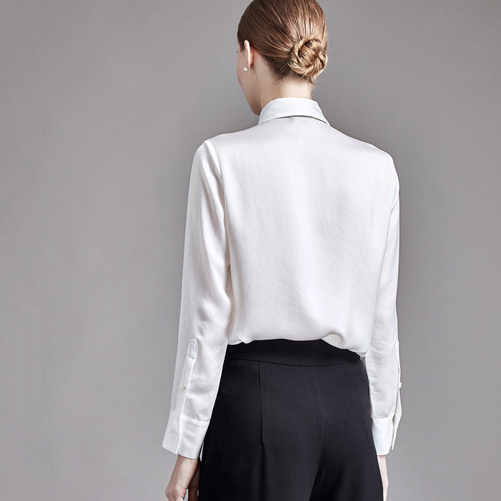 22 Momme Women Elegant 2-in-1 Long Sleeve Silk Shirt with Detachable Bow