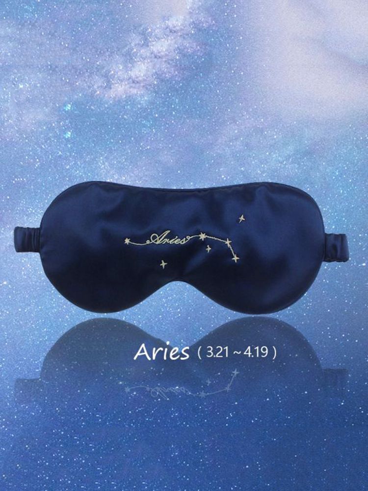 Zodiac Embroidered 100% Silk Eye Mask 22 Momme Midnight Blue Silk Sleep Mask