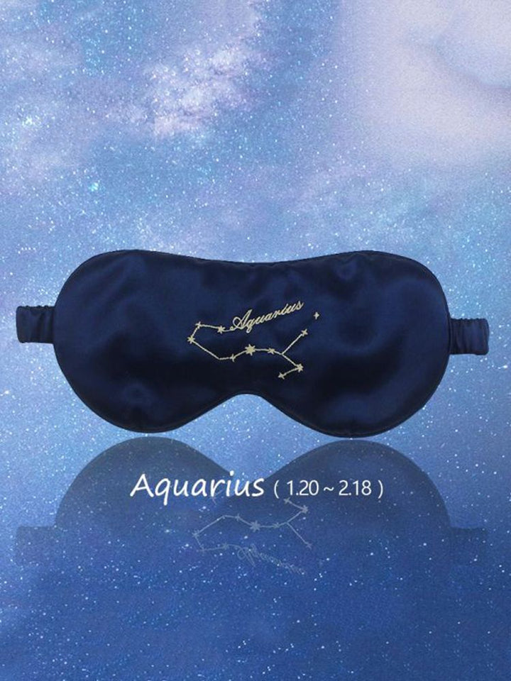 Zodiac Embroidered 100% Silk Eye Mask 22 Momme Midnight Blue Silk Sleep Mask