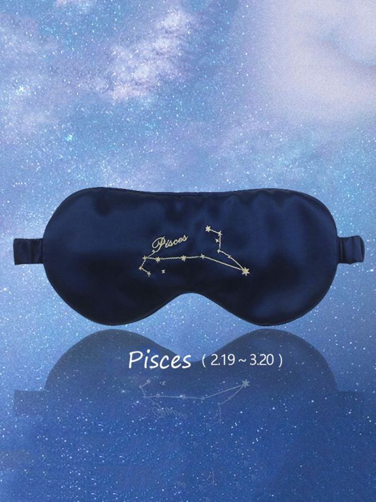 Zodiac Embroidered 100% Silk Eye Mask 22 Momme Midnight Blue Silk Sleep Mask