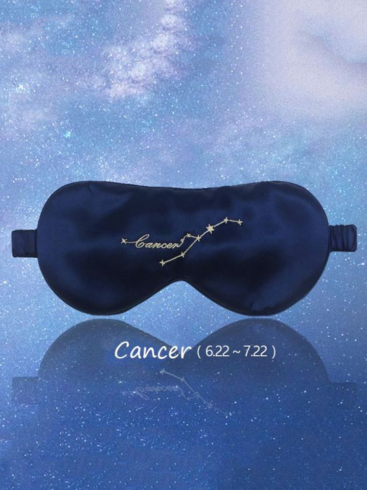 Zodiac Embroidered 100% Silk Eye Mask 22 Momme Midnight Blue Silk Sleep Mask