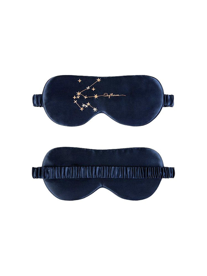 Zodiac Embroidered 100% Silk Eye Mask 22 Momme Midnight Blue Silk Sleep Mask