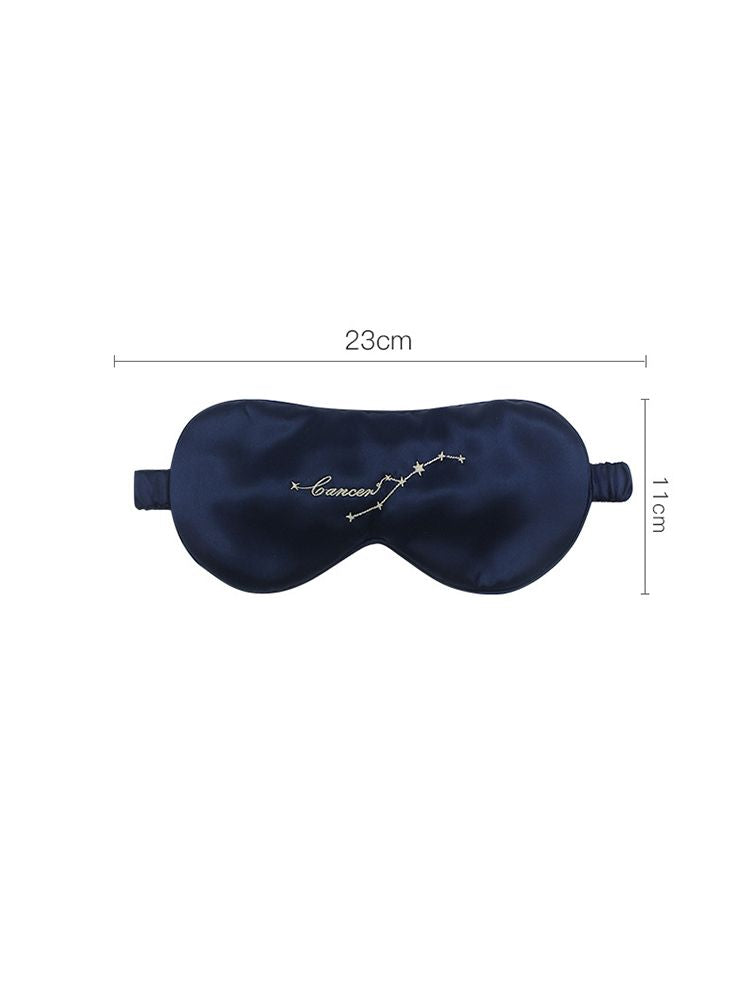 Zodiac Embroidered 100% Silk Eye Mask 22 Momme Midnight Blue Silk Sleep Mask