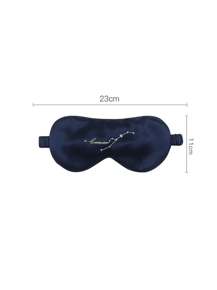 Zodiac Embroidered 100% Silk Eye Mask 22 Momme Midnight Blue Silk Sleep Mask