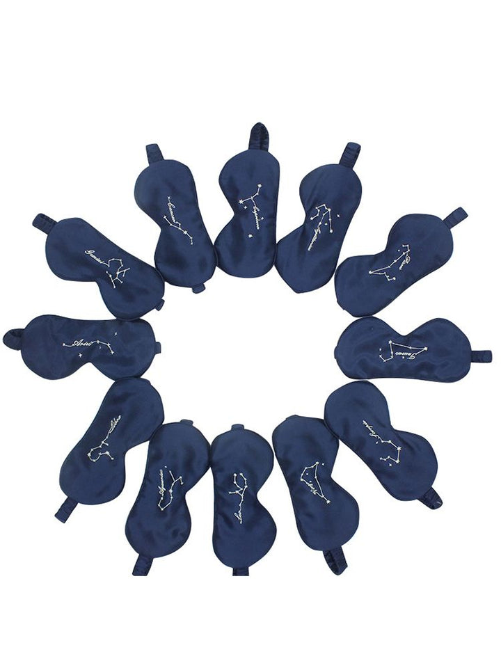 Zodiac Embroidered 100% Silk Eye Mask 22 Momme Midnight Blue Silk Sleep Mask