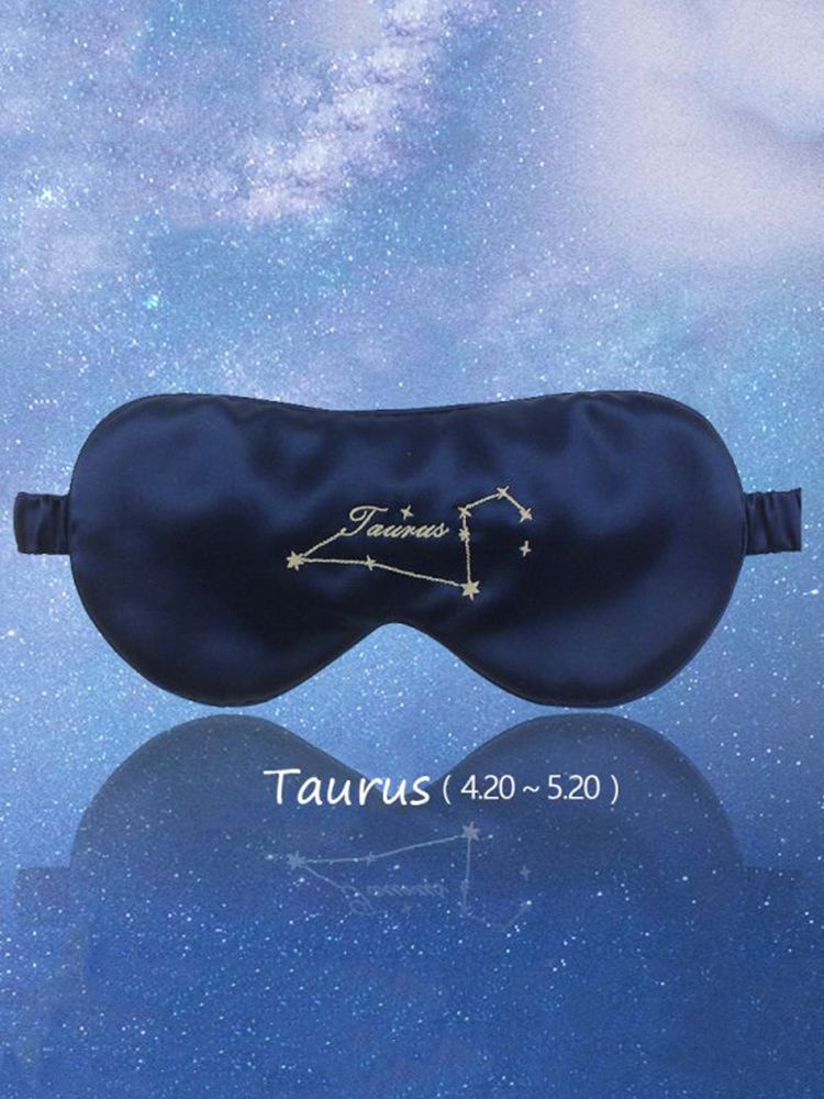 Zodiac Embroidered 100% Silk Eye Mask 22 Momme Midnight Blue Silk Sleep Mask