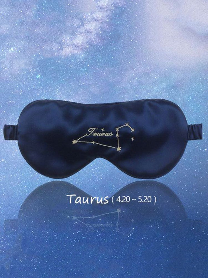 Zodiac Embroidered 100% Silk Eye Mask 22 Momme Midnight Blue Silk Sleep Mask