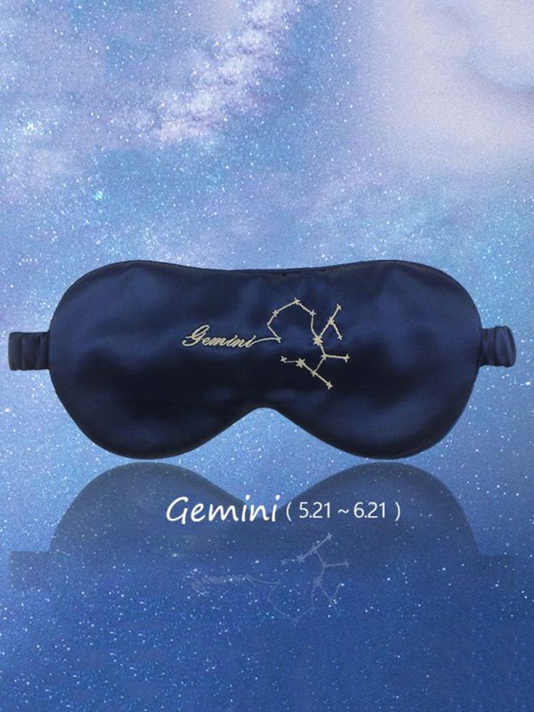 Zodiac Embroidered 100% Silk Eye Mask 22 Momme Midnight Blue Silk Sleep Mask