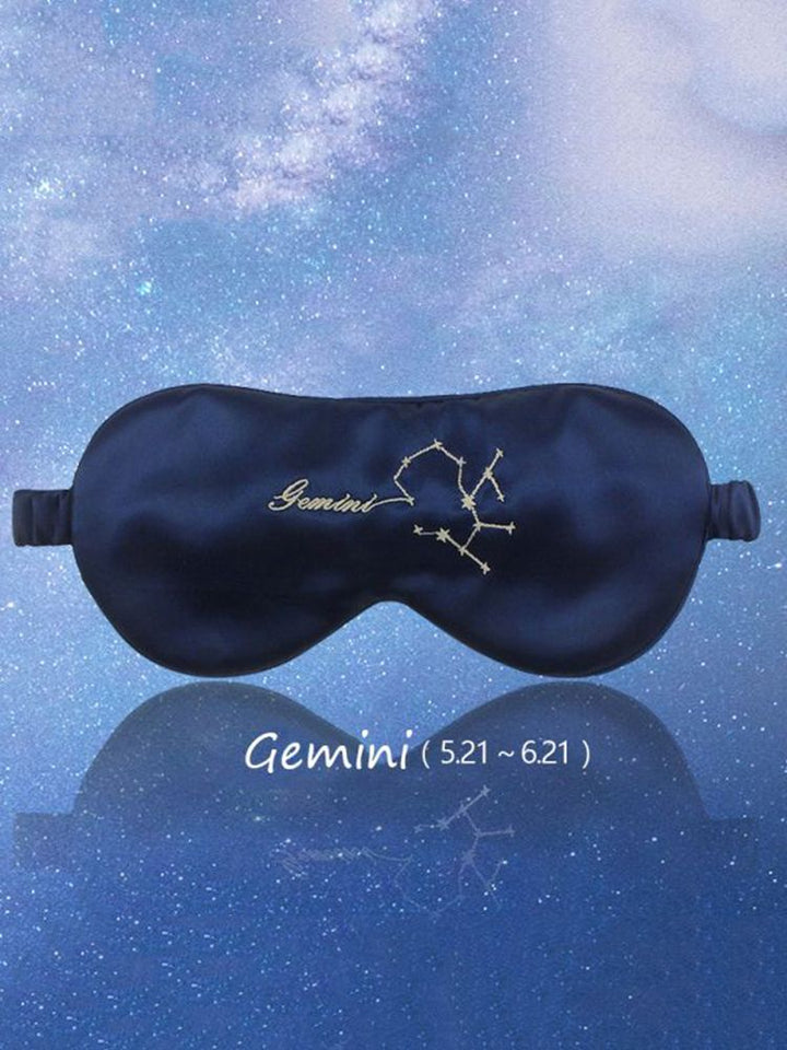 Zodiac Embroidered 100% Silk Eye Mask 22 Momme Midnight Blue Silk Sleep Mask