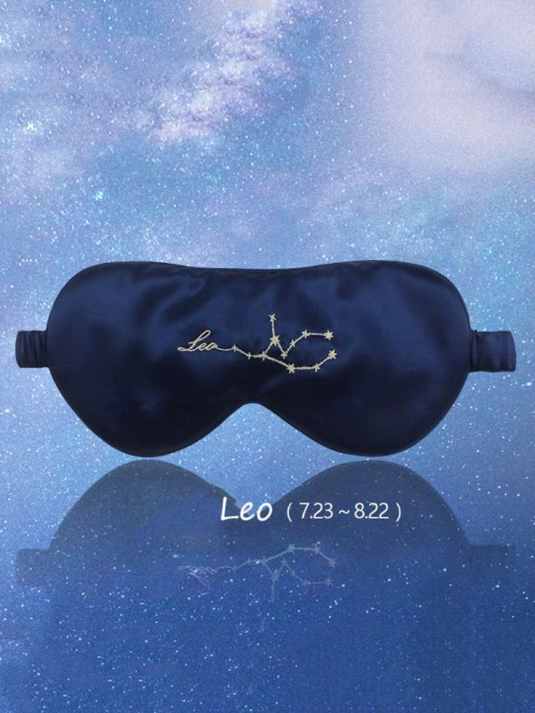 Zodiac Embroidered 100% Silk Eye Mask 22 Momme Midnight Blue Silk Sleep Mask