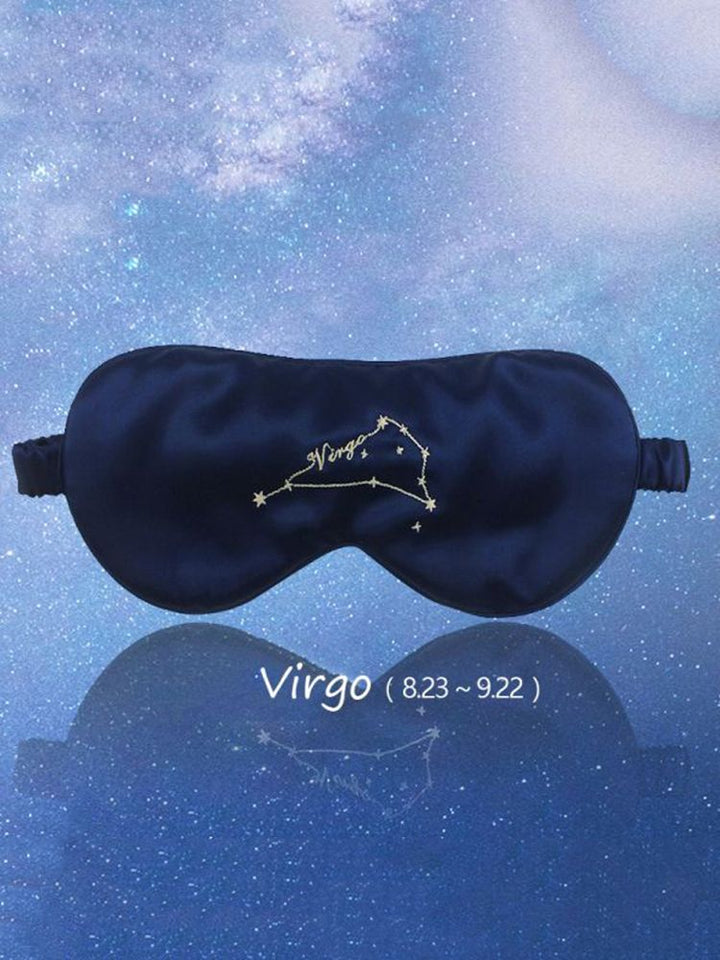 Zodiac Embroidered 100% Silk Eye Mask 22 Momme Midnight Blue Silk Sleep Mask