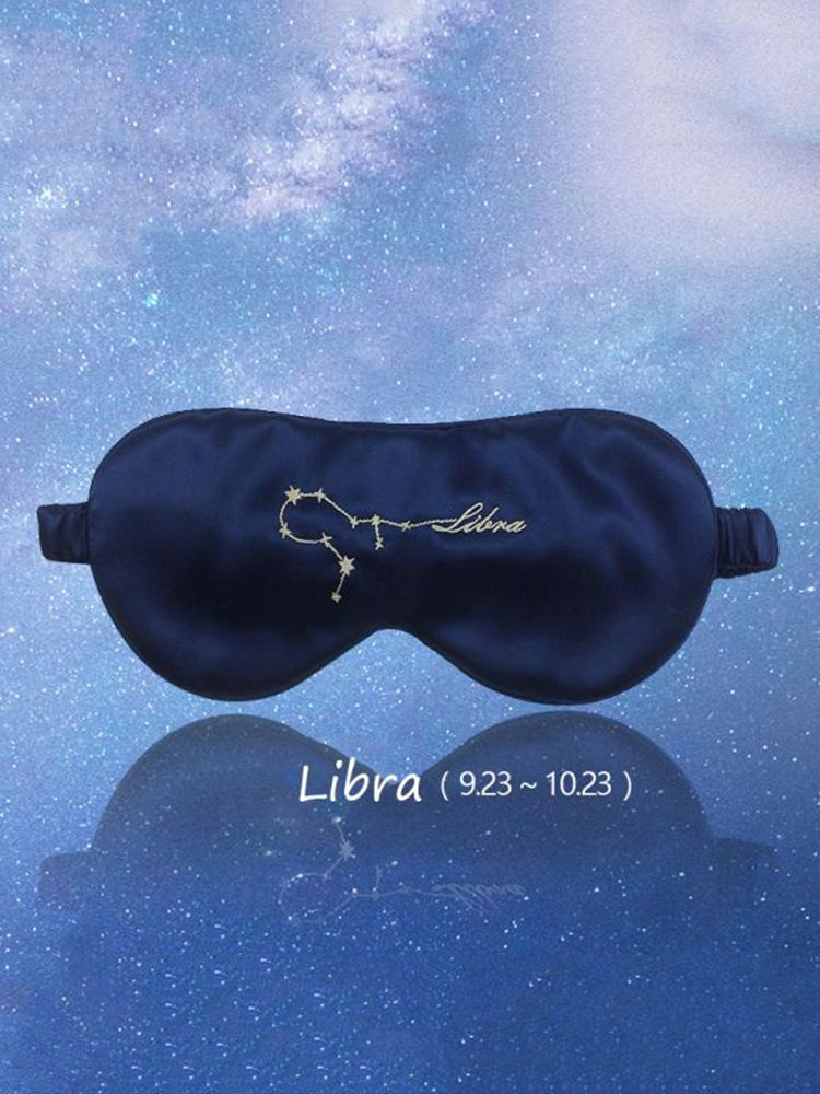Zodiac Embroidered 100% Silk Eye Mask 22 Momme Midnight Blue Silk Sleep Mask