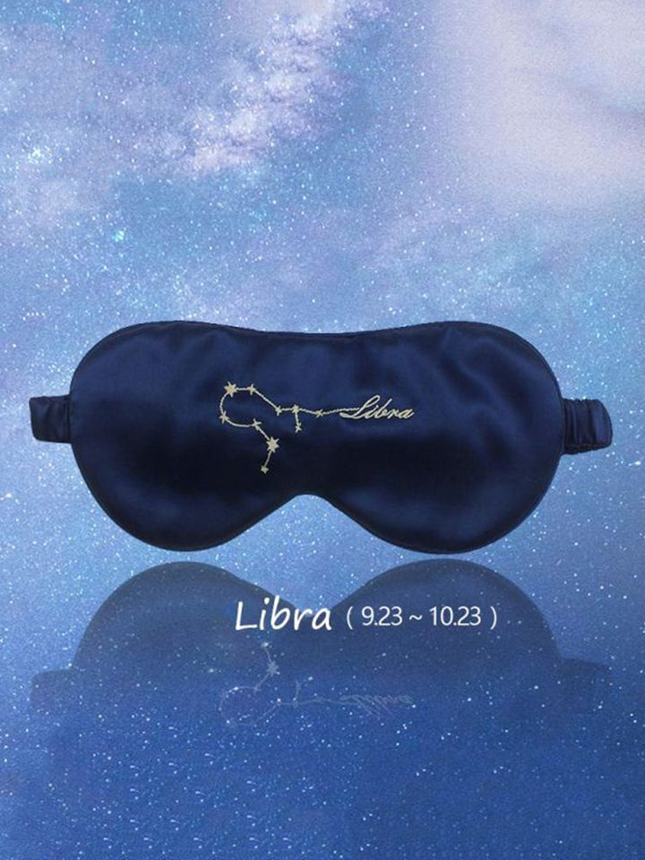 Zodiac Embroidered 100% Silk Eye Mask 22 Momme Midnight Blue Silk Sleep Mask