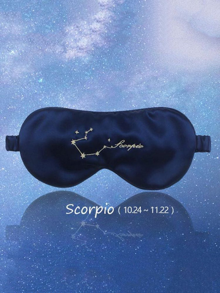 Zodiac Embroidered 100% Silk Eye Mask 22 Momme Midnight Blue Silk Sleep Mask
