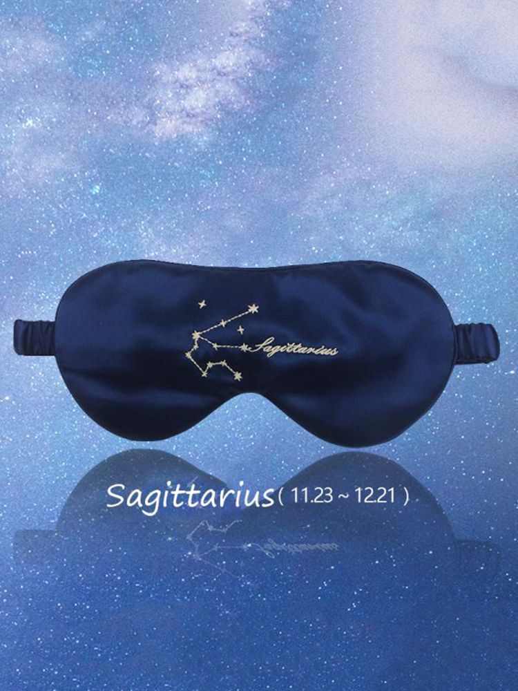 Zodiac Embroidered 100% Silk Eye Mask 22 Momme Midnight Blue Silk Sleep Mask