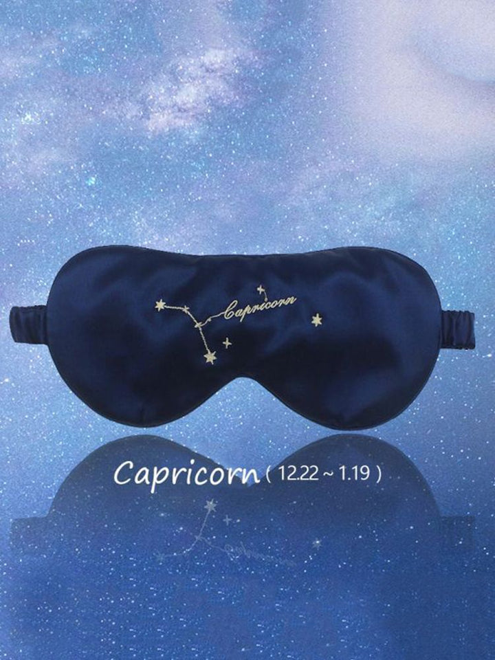 Zodiac Embroidered 100% Silk Eye Mask 22 Momme Midnight Blue Silk Sleep Mask