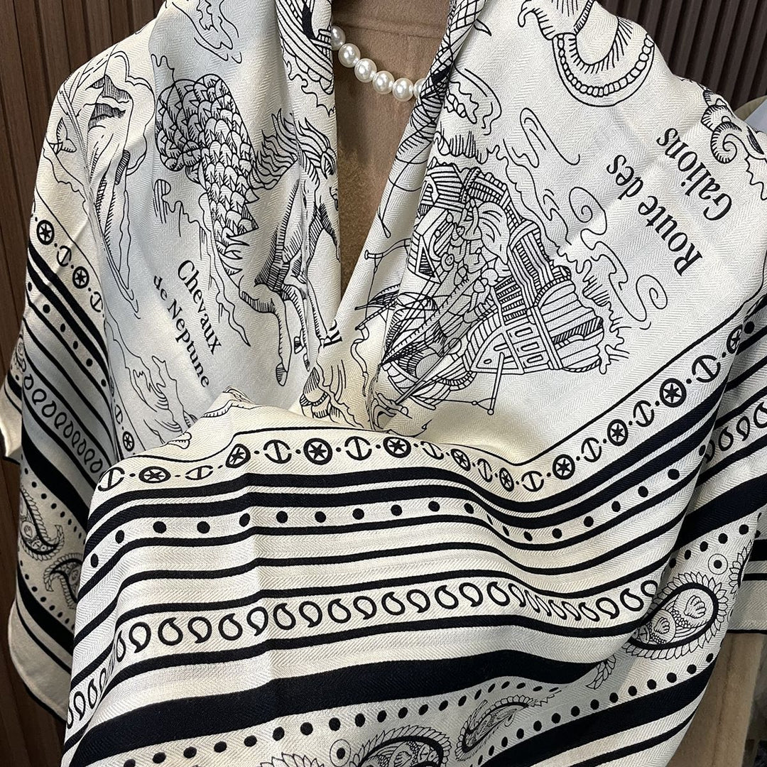 Lightweight and Soft Women Printed Silk Wool Blend Square Scarf