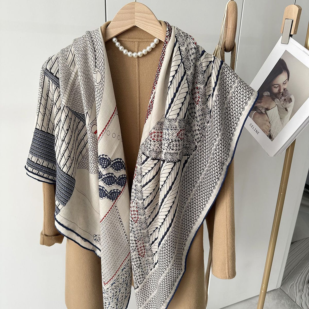 Lightweight and Soft Women Printed Silk Wool Blend Square Scarf