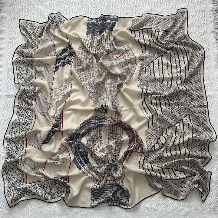 Lightweight and Soft Women Printed Silk Wool Blend Square Scarf