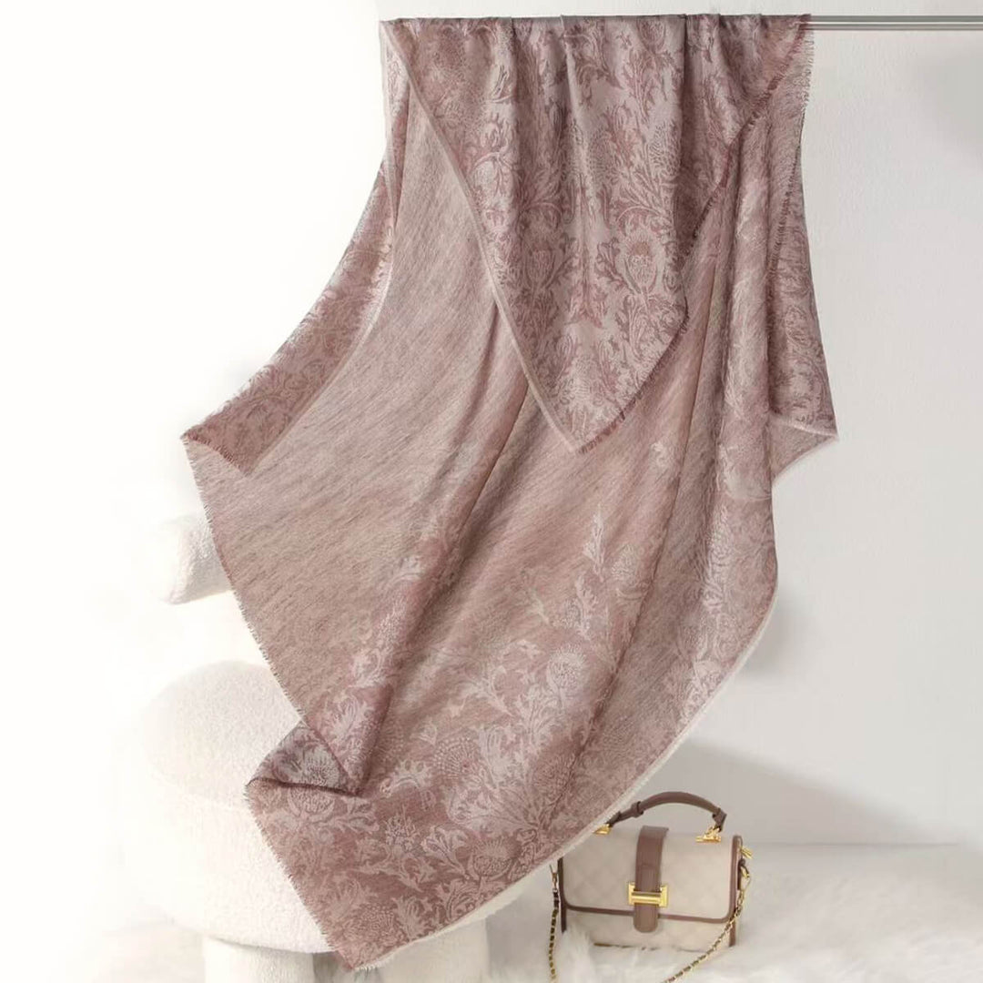 Elegant Floral Patterned 100% Cashmere Shawl Wrap