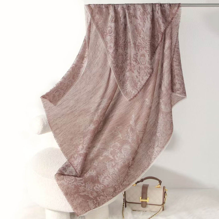 Elegant Floral Patterned 100% Cashmere Shawl Wrap