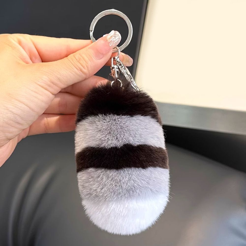 Raccoon Tail Style Real Rabbit Fur Keychain Plush Bag Charm