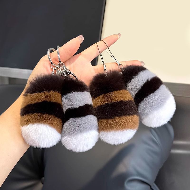 Raccoon Tail Style Real Rabbit Fur Keychain Plush Bag Charm