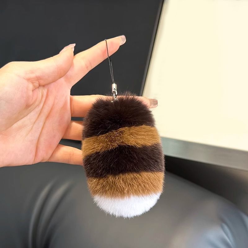 Raccoon Tail Style Real Rabbit Fur Keychain Plush Bag Charm