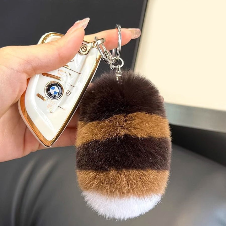 Raccoon Tail Style Real Rabbit Fur Keychain Plush Bag Charm
