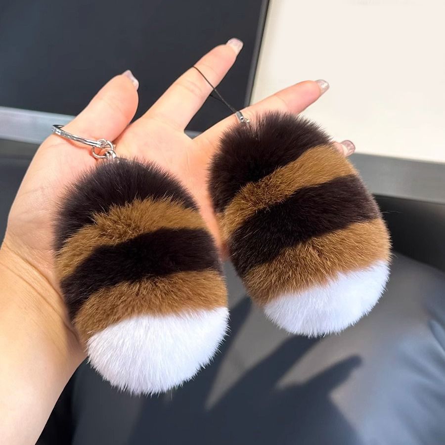 Raccoon Tail Style Real Rabbit Fur Keychain Plush Bag Charm