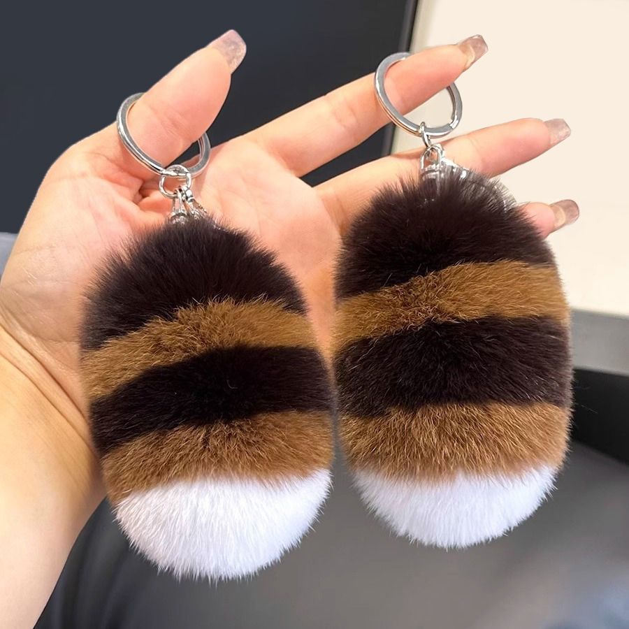 Raccoon Tail Style Real Rabbit Fur Keychain Plush Bag Charm